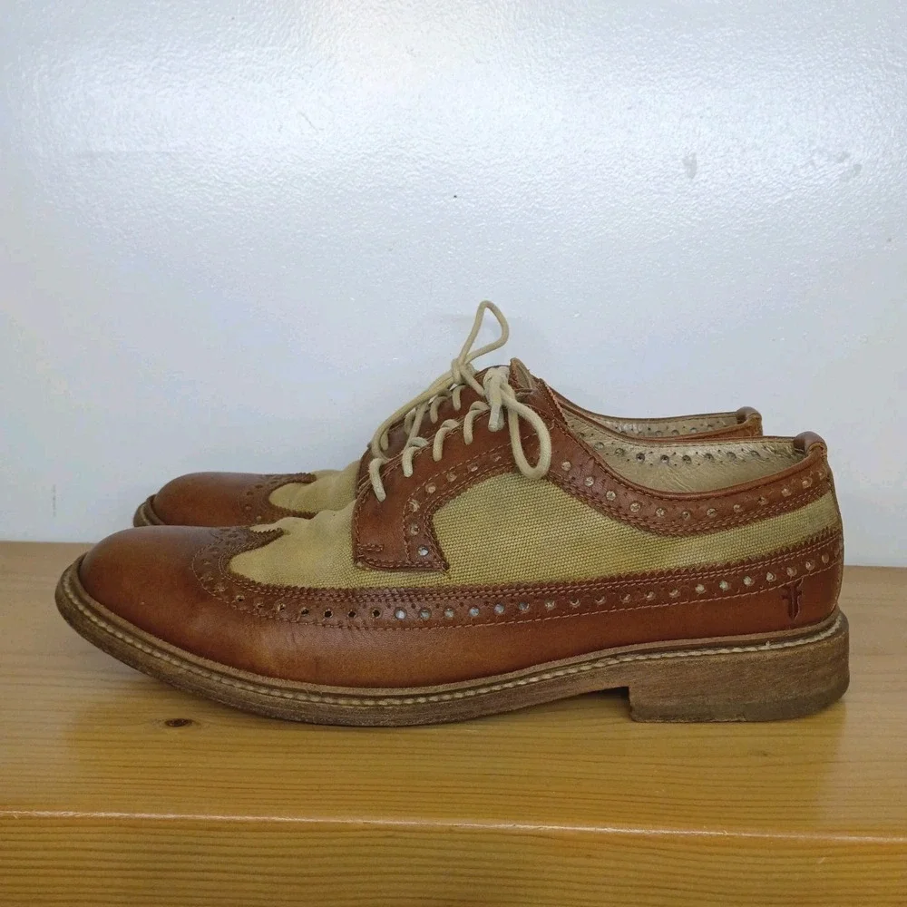 Frye‎ Company John A. Frye Wingtip Oxford Men's 10D Brown Leather Canvas Brogue